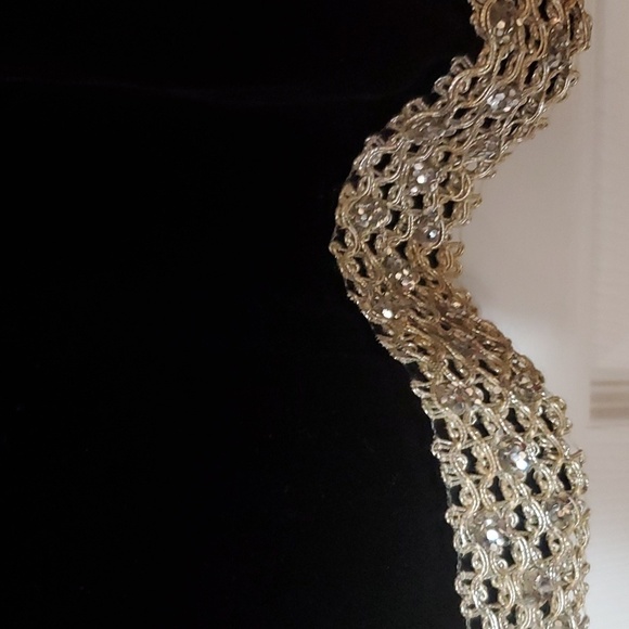 Vintage Wimpfheimer & Bro 50/60s blk velvet dress silver braid trim Sz 16 - Picture 8 of 16